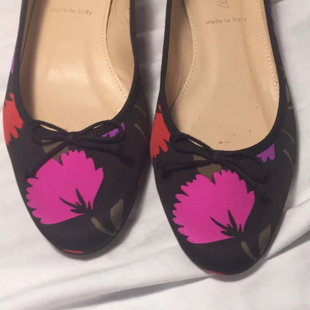 Black Floral Ballet Flats with Pink Accents - Picture 4 of 6